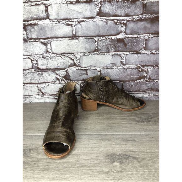 Baske California Ariel Olive Leather Lace Zip Open Toe Heel Sandals Women 6M US - Picture 9 of 16